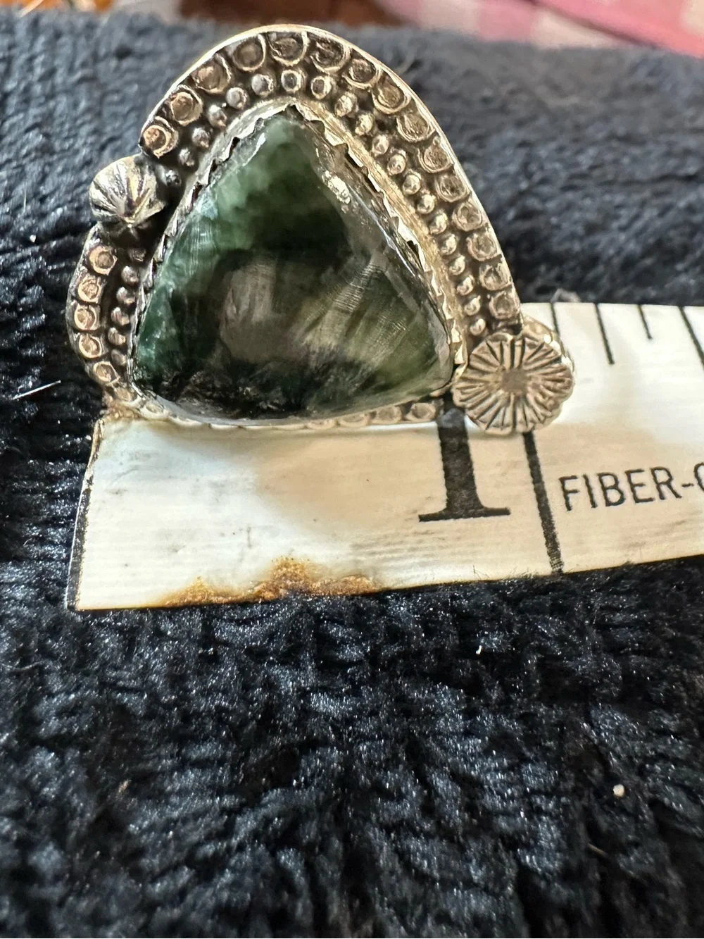 JBH Sterling Silver 925 Seraphinite Ring Statement Boho Green Stone Sz 7